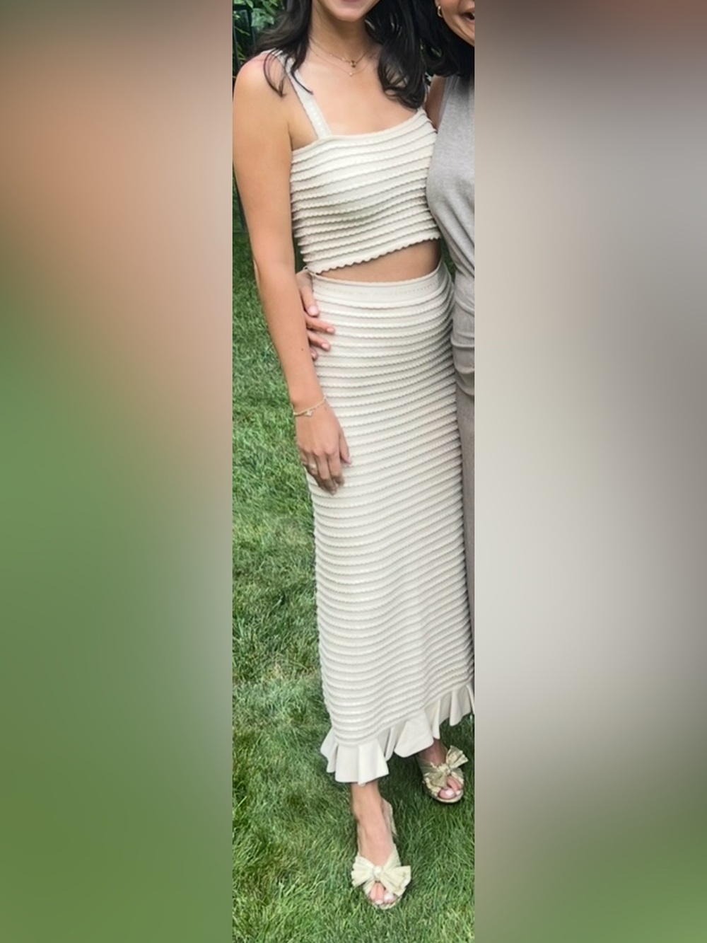 Sandro Cream Ribbed Tank and Maxi Skirt set with Ruffle Hem